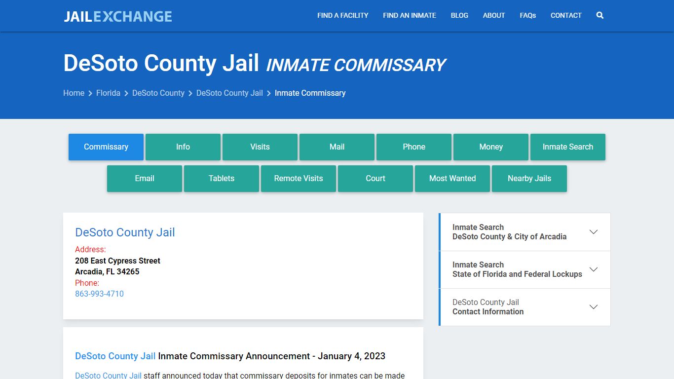 Inmate Commissary, Care Packs - DeSoto County Jail, FL